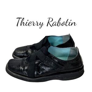 Thierry Rabotin Zena Black Shimmer Hook & Loop Walking Shoe Size 6.5